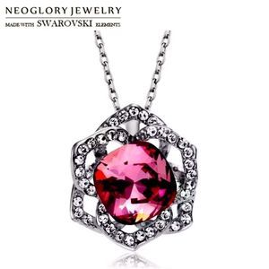 BNIB! NEOGLORY SWAROVSKI CRYSTAL & AUDEN RHINESTONE ROSE PENDANT - PLATINUM PLTD